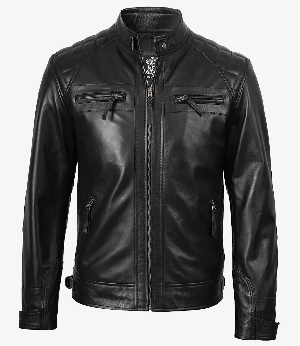 Men's Black Real Soft Leather Cafe Racer Jacket USA Jackets