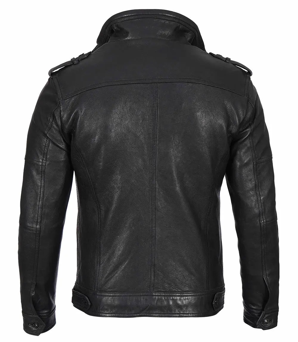 Men's Black Waxed Cafe Racer Leather Jacket USA Jackets