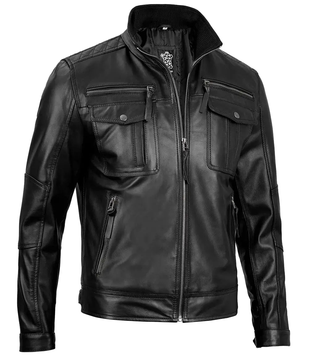 Men's Cafe Racer Black Real Leather Jacket USA Jackets