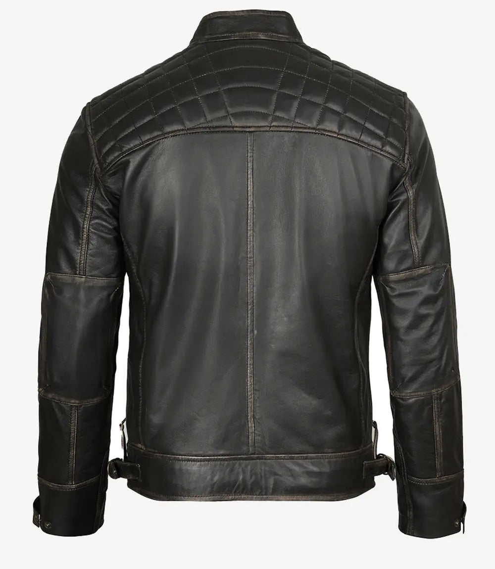 Men's Cafe Racer Distressed Brown Leather Jacket USA Jackets