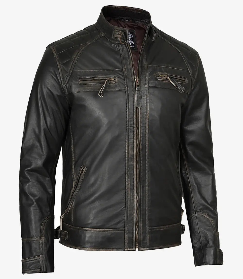 Men's Cafe Racer Distressed Brown Leather Jacket USA Jackets