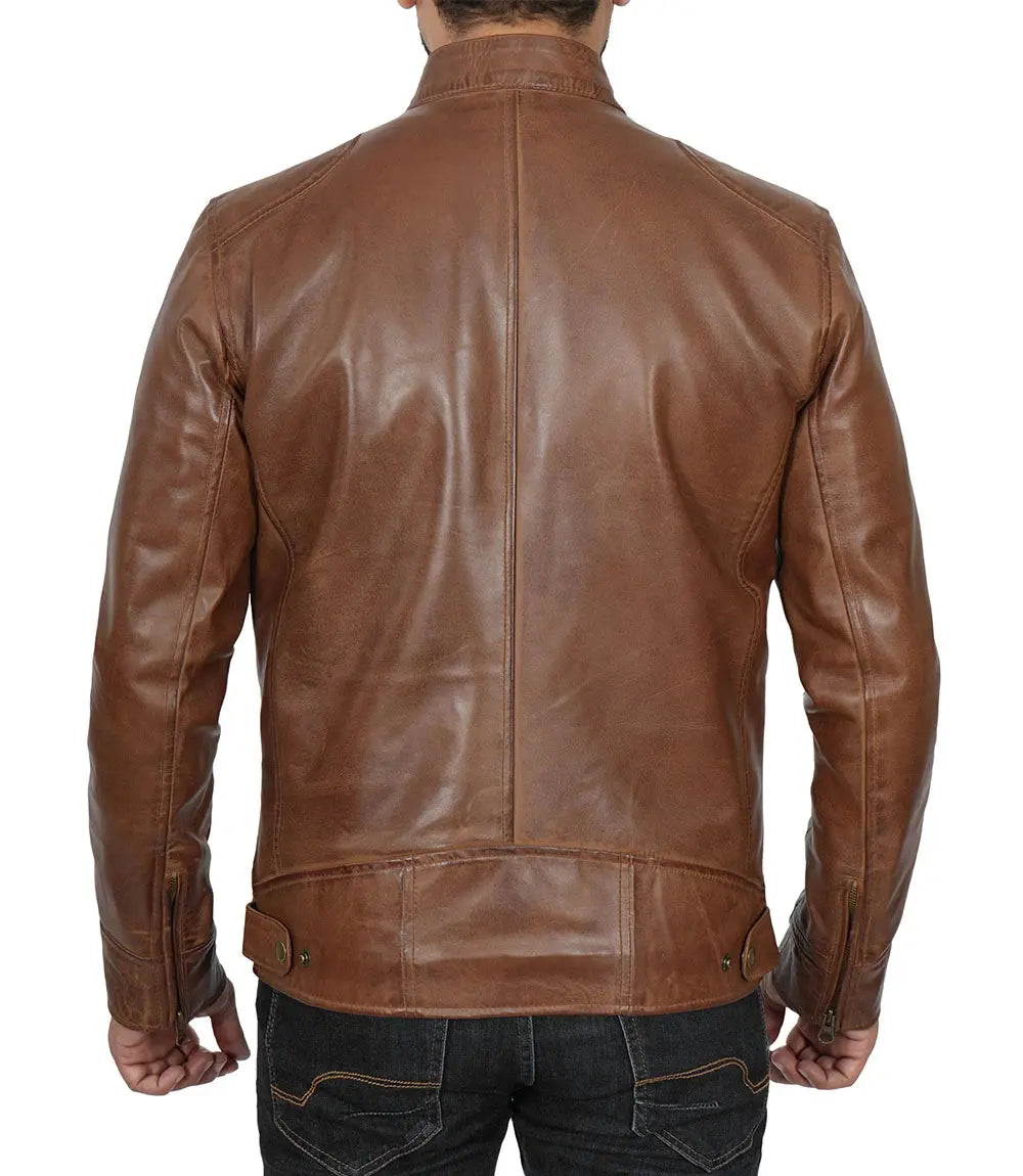 Men's Chocolate Brown Lambskin Cafe Racer Leather Jacket USA Jackets