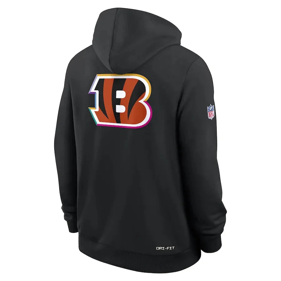 Cincinnati Bengals Nike Black 2025 NFL Crucial Catch Sideline Standard Issue Dri-FIT Hoodie USA Jackets