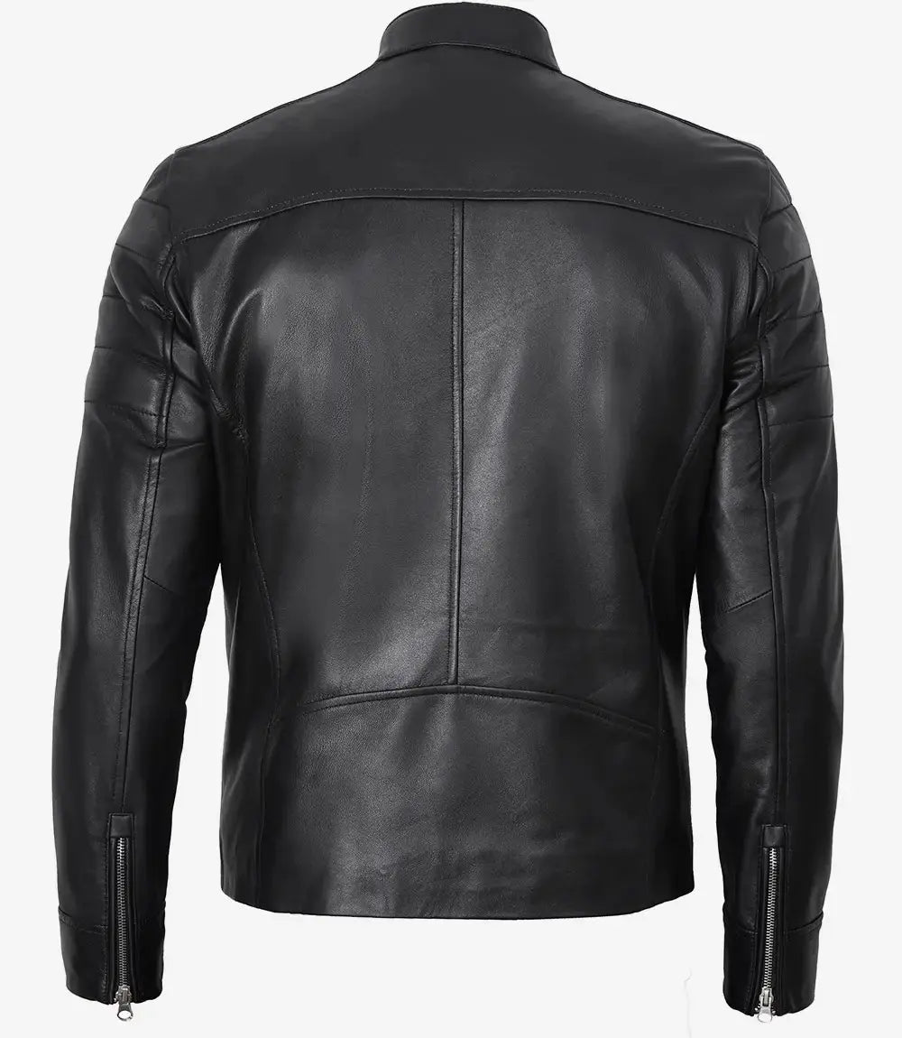 Men's Classic Black Leather Cafe Racer Jacket USA Jackets