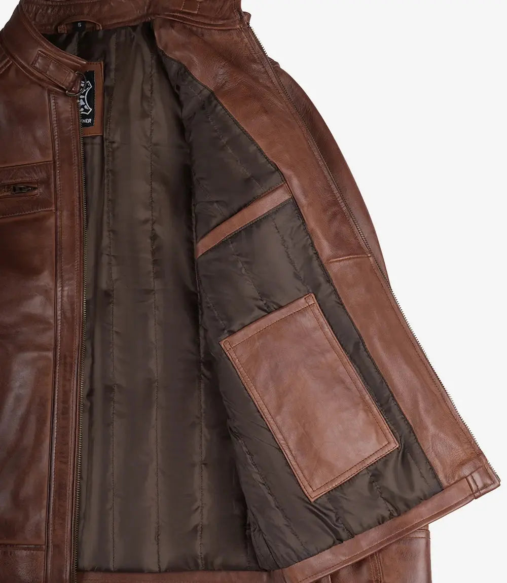 Men’s Cognac Brown Quilted Leather Motorcycle Jacket USA Jackets