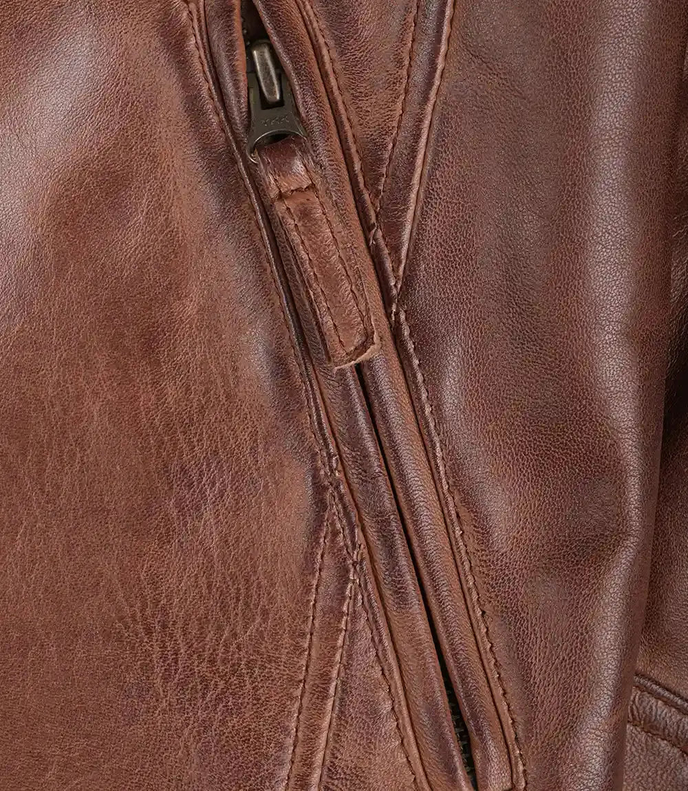 Men’s Cognac Brown Quilted Leather Motorcycle Jacket USA Jackets