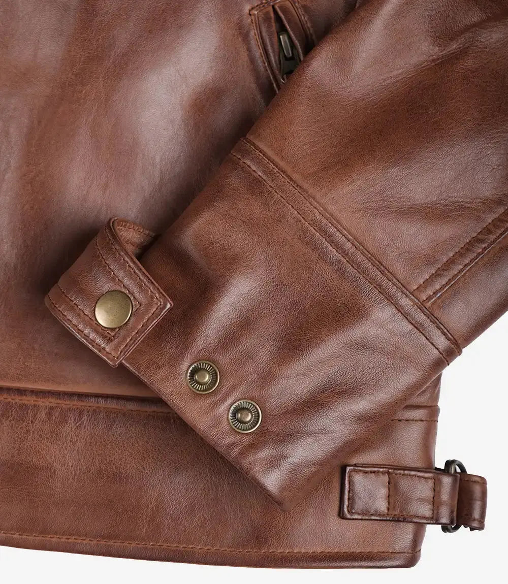 Men’s Cognac Brown Quilted Leather Motorcycle Jacket USA Jackets