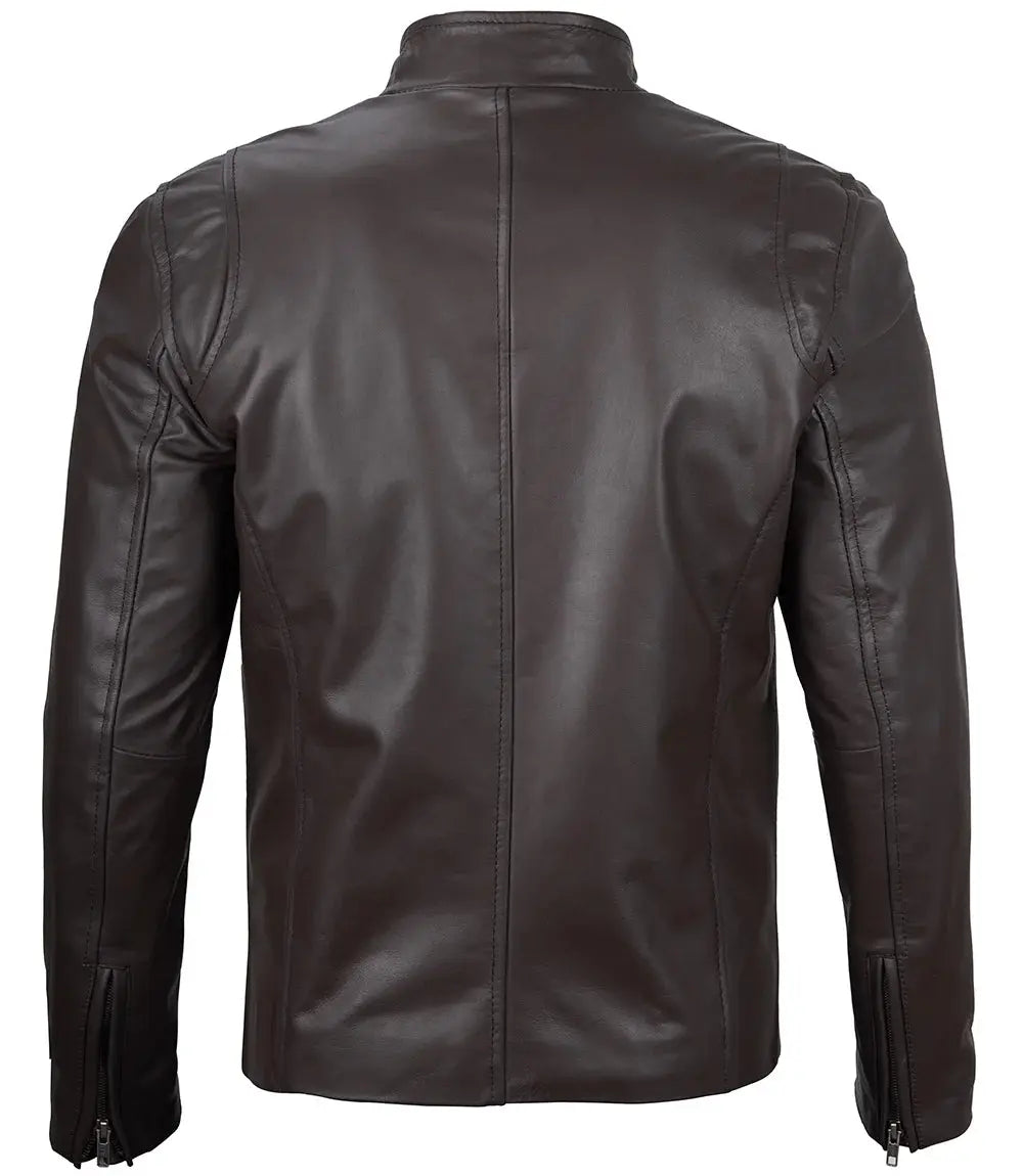 Men's Dark Brown Cafe Racer Leather Jacket USA Jackets