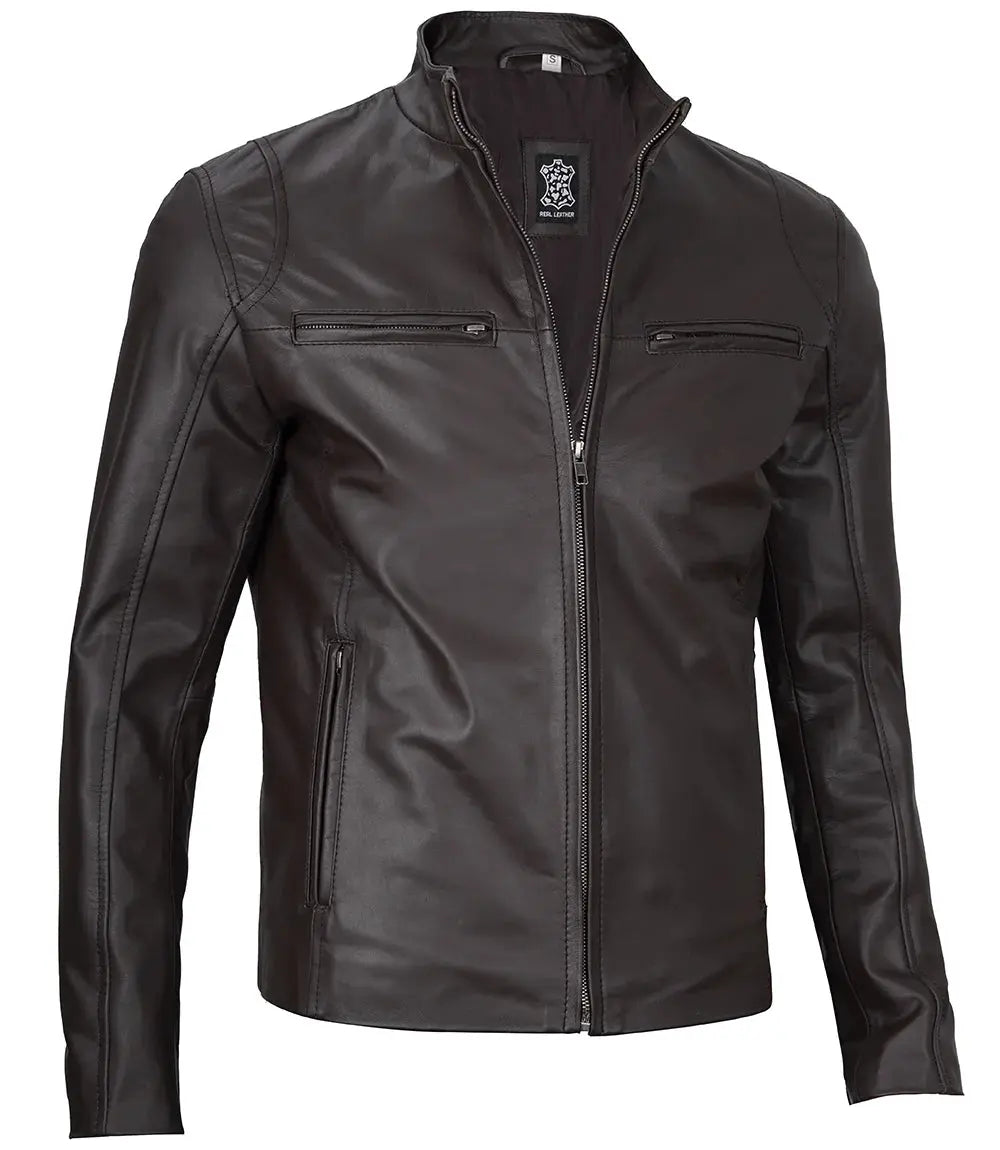 Men's Dark Brown Cafe Racer Leather Jacket USA Jackets