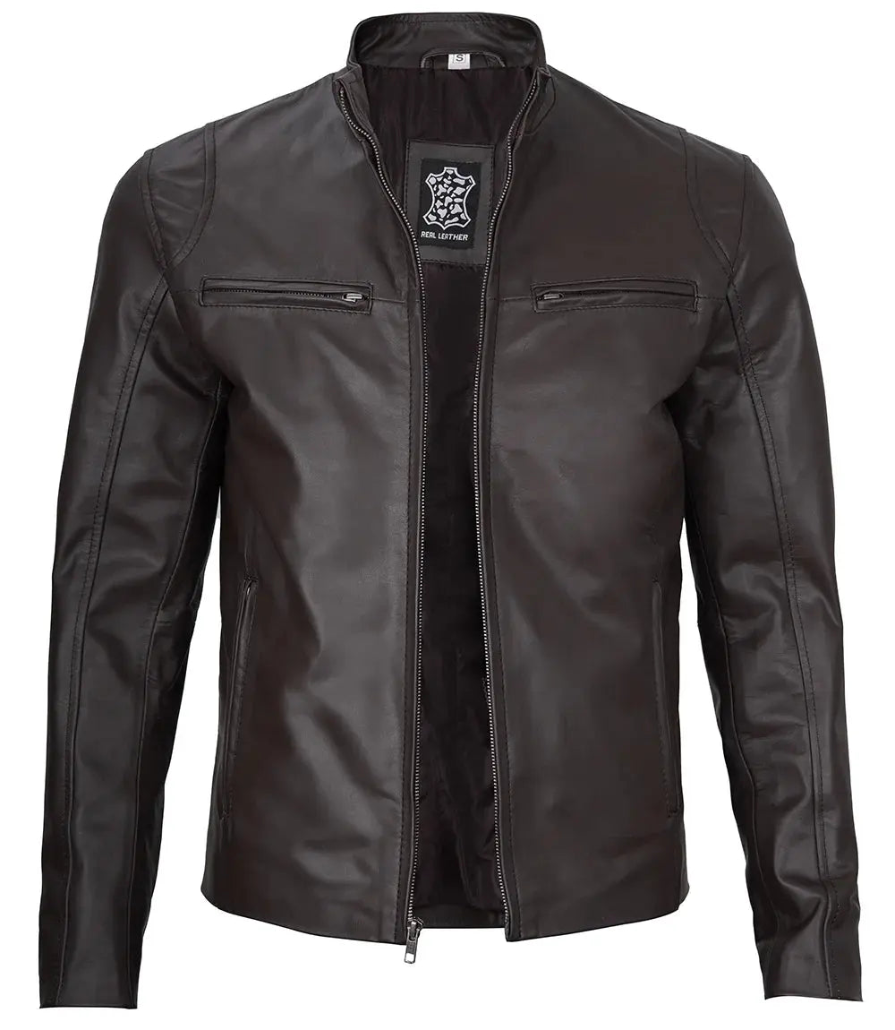 Men's Dark Brown Cafe Racer Leather Jacket USA Jackets