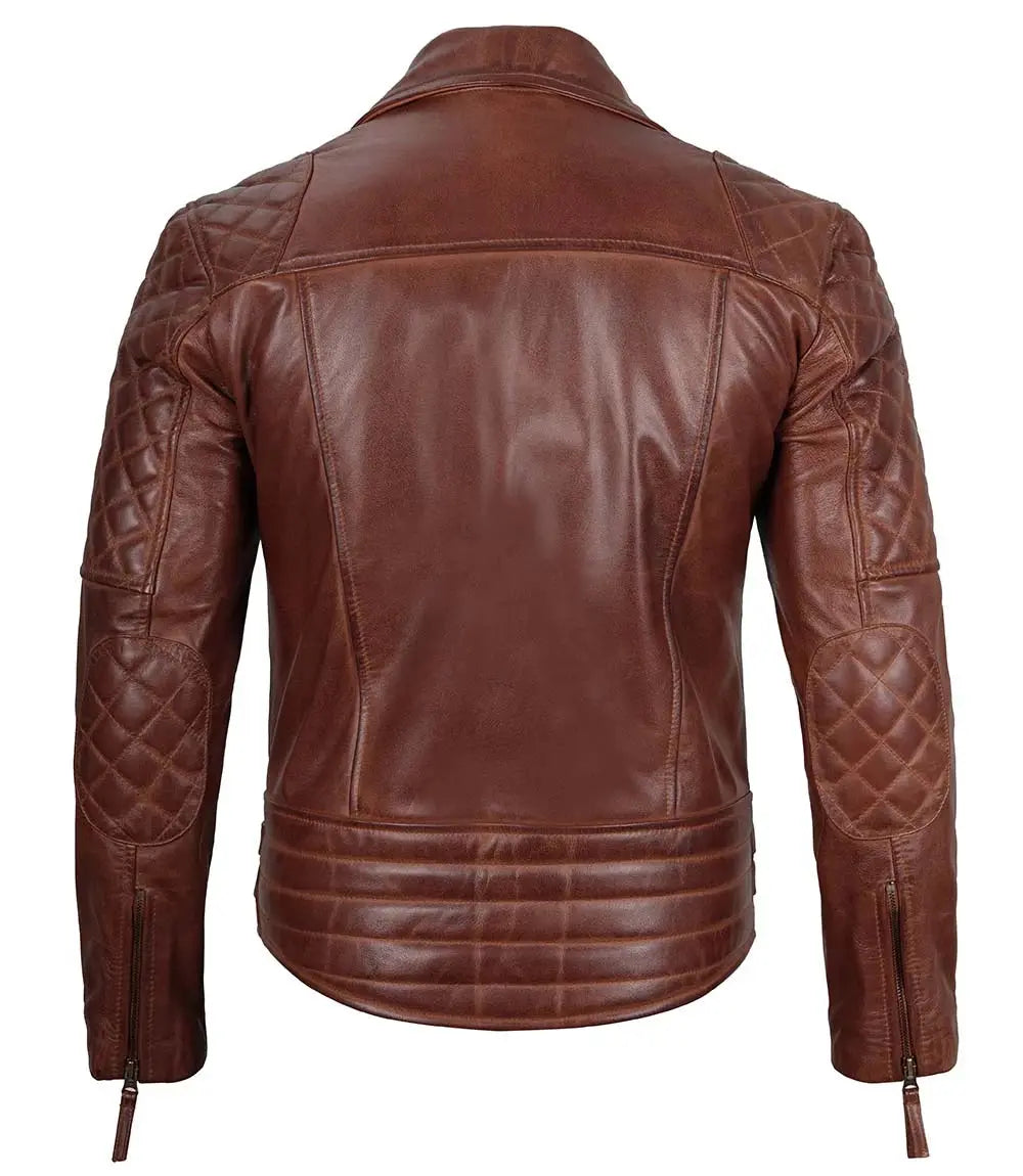 Men's Dark Brown Quilted Asymmetrical Leather Biker Jacket USA Jackets