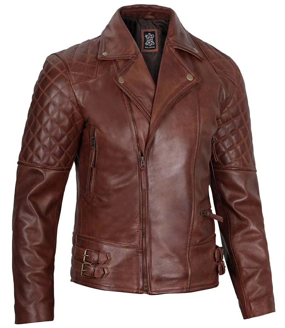 Men's Dark Brown Quilted Asymmetrical Leather Biker Jacket USA Jackets