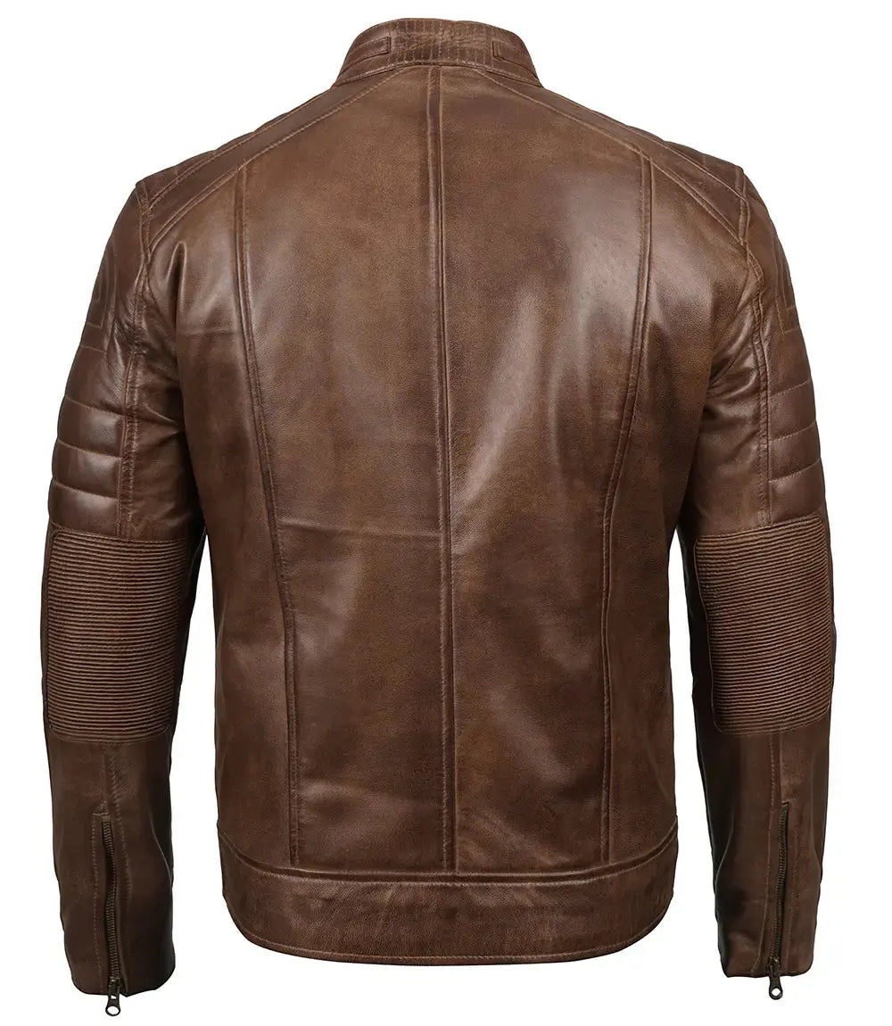 Men's Distressed Coffee Brown Leather Cafe Racer Jacket USA Jackets