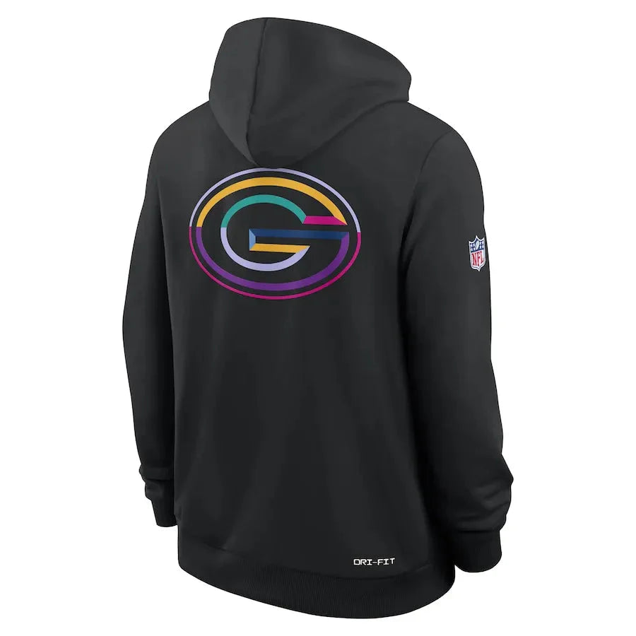 Green Bay Packers Nike Black 2025 NFL Crucial Catch Sideline Standard Issue Dri-FIT Hoodie USA Jackets