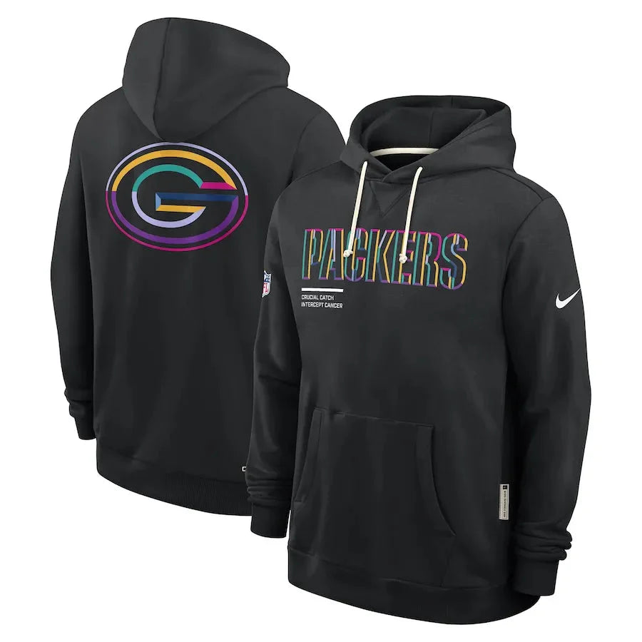 Green Bay Packers Nike Black 2025 NFL Crucial Catch Sideline Standard Issue Dri-FIT Hoodie USA Jackets