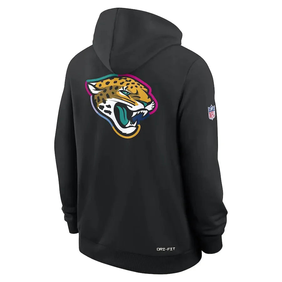 Jacksonville Jaguars Nike Black 2025 NFL Crucial Catch Sideline Standard Issue Dri-FIT Hoodie USA Jackets