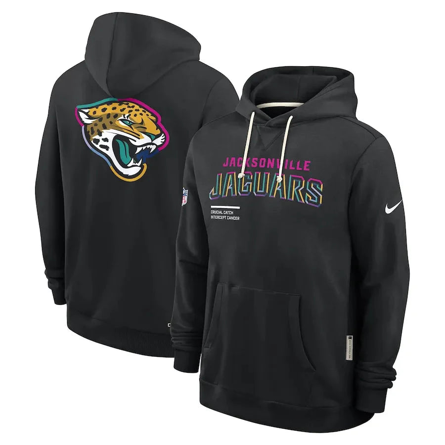 Jacksonville Jaguars Nike Black 2025 NFL Crucial Catch Sideline Standard Issue Dri-FIT Hoodie USA Jackets