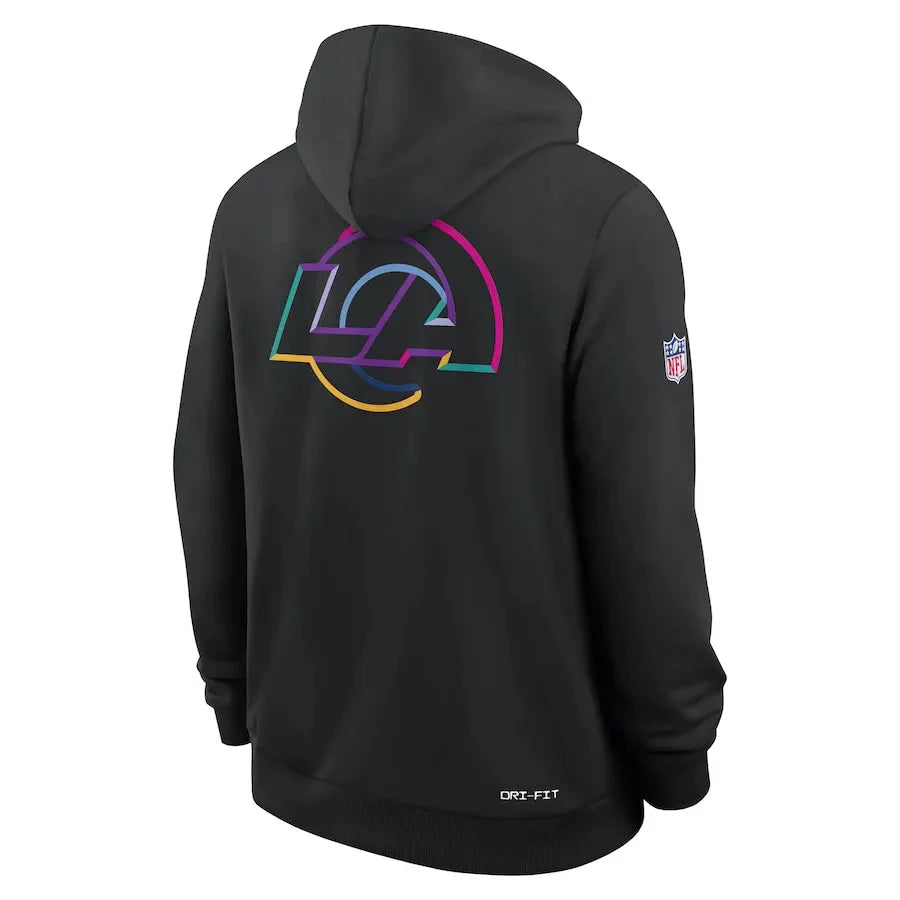Los Angeles Rams Nike Black 2025 NFL Crucial Catch Sideline Standard Issue Dri-FIT Hoodie USA Jackets