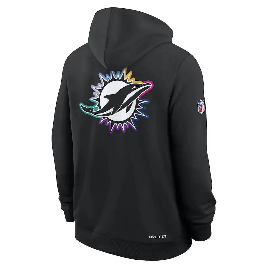 Miami Dolphins Nike Black 2025 NFL Crucial Catch Sideline Standard Issue Dri-FIT Hoodie USA Jackets
