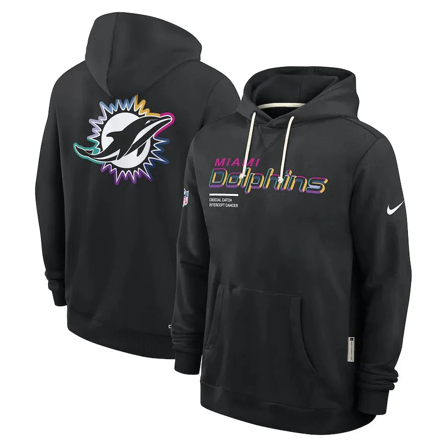 Miami Dolphins Nike Black 2025 NFL Crucial Catch Sideline Standard Issue Dri-FIT Hoodie USA Jackets