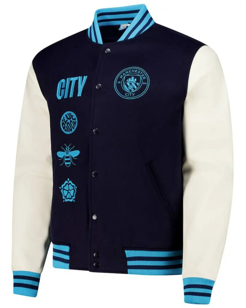Men’s Navy Manchester City Supporter’s Full-Snap Varsity Jacket USA Jackets