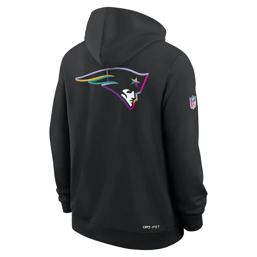 New England Patriots Nike Black 2025 NFL Crucial Catch Sideline Standard Issue Dri-FIT Hoodie USA Jackets