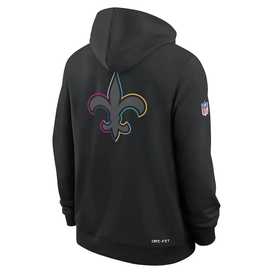 New Orleans Saints Nike Black 2025 NFL Crucial Catch Sideline Standard Issue Dri-FIT Hoodie USA Jackets
