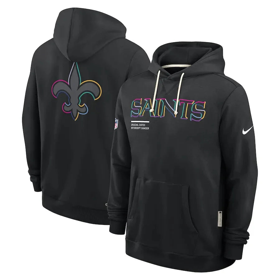 New Orleans Saints Nike Black 2025 NFL Crucial Catch Sideline Standard Issue Dri-FIT Hoodie USA Jackets