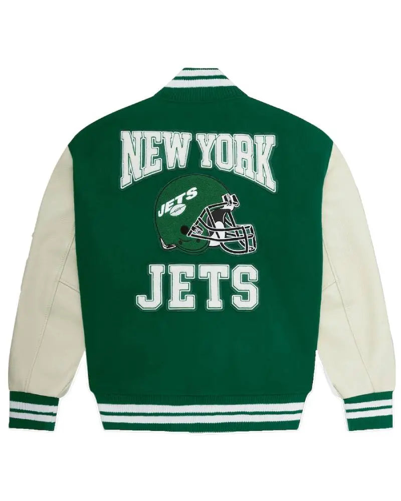 Men’s OVO x NFL Green New York Jets Full-Snap Varsity Jacket USA Jackets