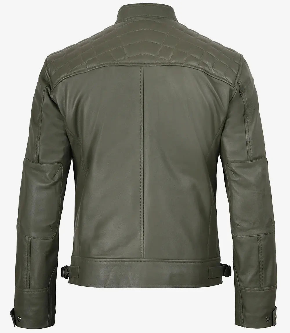 Men's Dark Green Real Leather Cafe Racer Biker Jacket USA Jackets