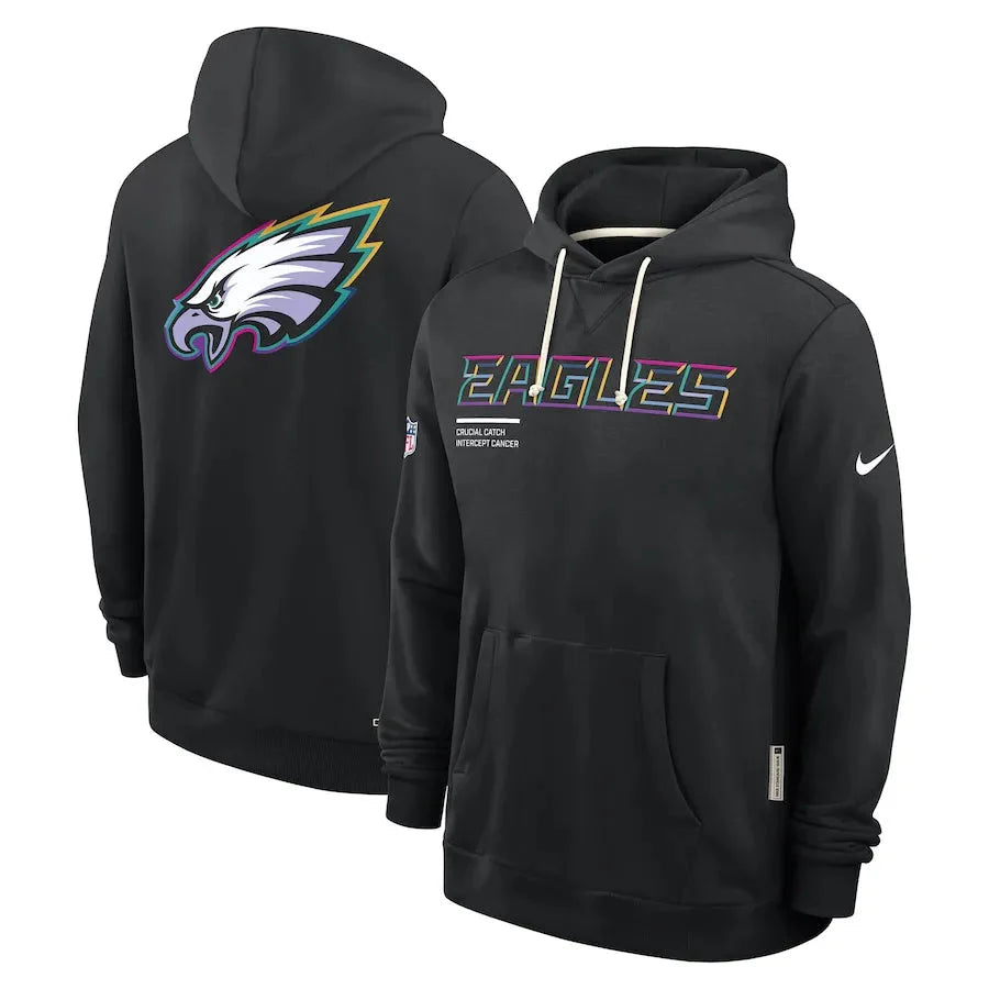 Philadelphia Eagles Nike Black 2025 NFL Crucial Catch Sideline Standard Issue Dri-FIT Hoodie USA Jackets
