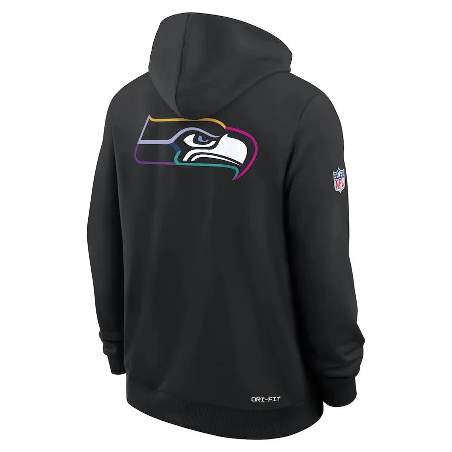 Seattle Seahawks Nike Black 2025 NFL Crucial Catch Sideline Standard Issue Dri-FIT Hoodie USA Jackets
