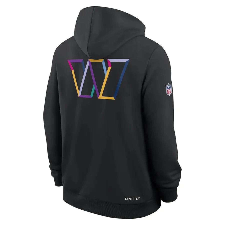 Washington Commanders Nike Black 2025 NFL Crucial Catch Sideline Standard Issue Dri-FIT Hoodie USA Jackets