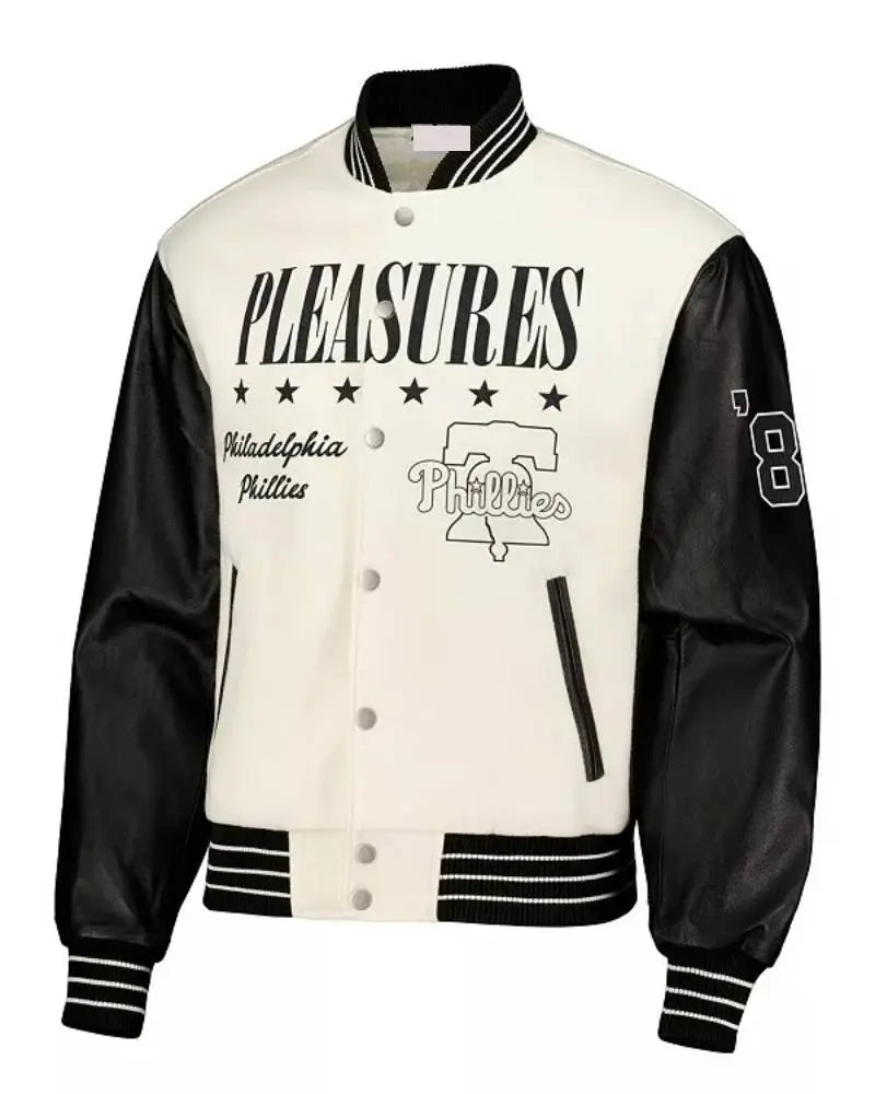 Men’s White Philadelphia Phillies Full-Snap Varsity Jacket USA Jackets