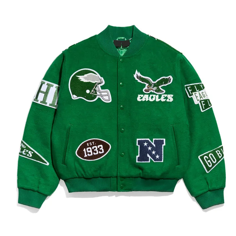 Unisex Kelly Green Varsity Wool Jacket USA Jackets
