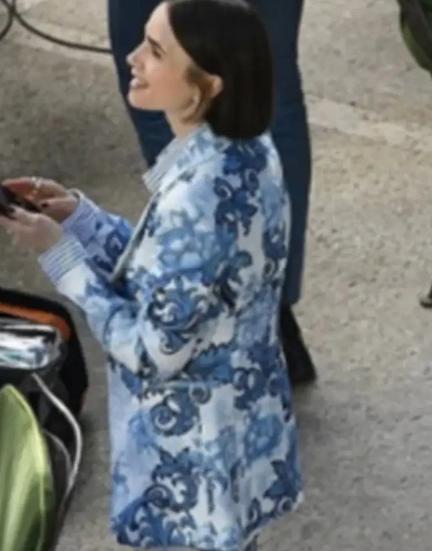 Emily In Paris S05 Lily Collins Blue Printed Blazer USA Jackets