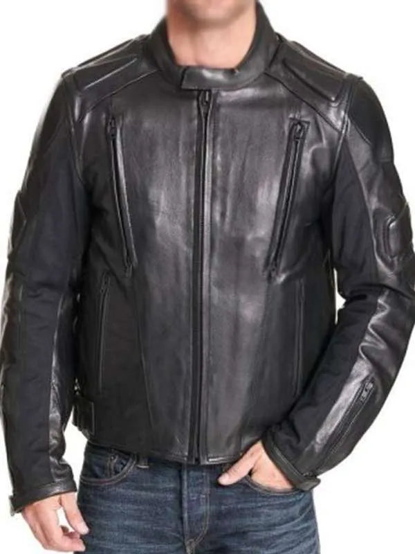Men Motorcycle Black Padded Real Leather Jacket USA Jackets