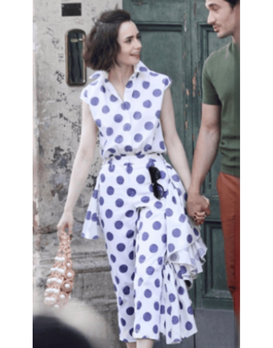 Emily In Paris S05 Lily Collins Polka Dots Top USA Jackets