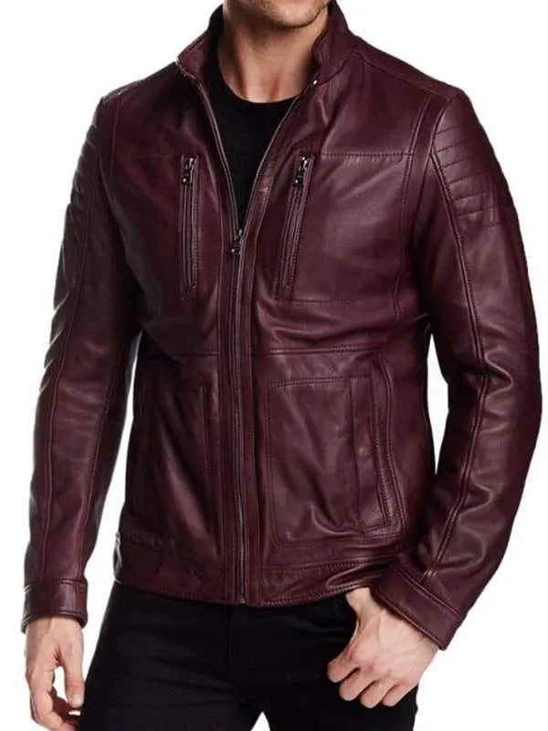 Men Aviator Maroon Cafe Racer Real Leather Jacket USA Jackets