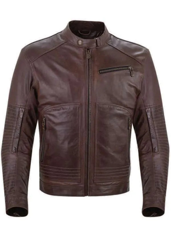 Brown Cafe Racer Real Leather Jacket For Men USA Jackets