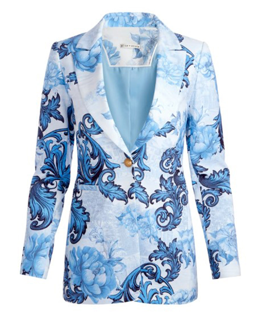 Emily In Paris S05 Lily Collins Blue Printed Blazer USA Jackets