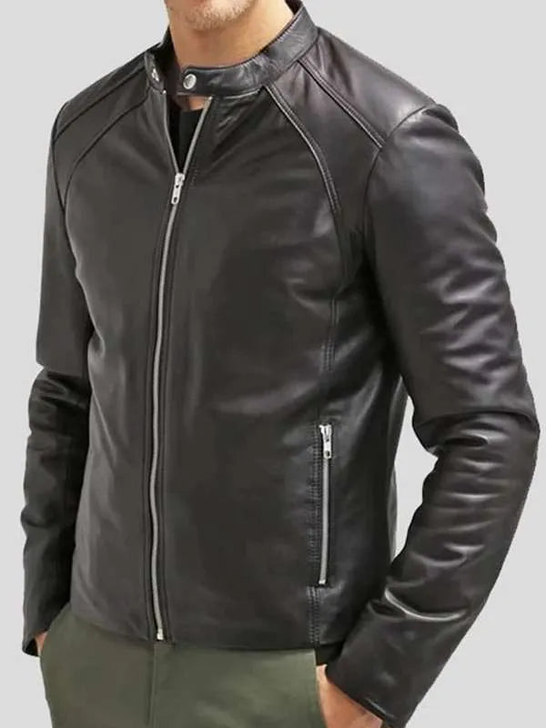 Men Cafe Racer Black Slim Fit Real Leather Jacket USA Jackets