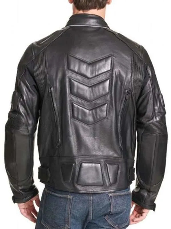Men Motorcycle Black Padded Real Leather Jacket USA Jackets
