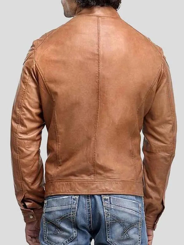 Men’s Cafe Racer 4 Zipper Pockets Brown Real Leather Jacket USA Jackets