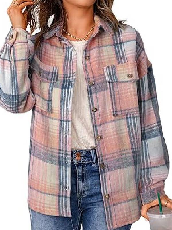 Welcome to Plathville Veronica Peters Pink/Blue Plaid Shacket USA Jackets