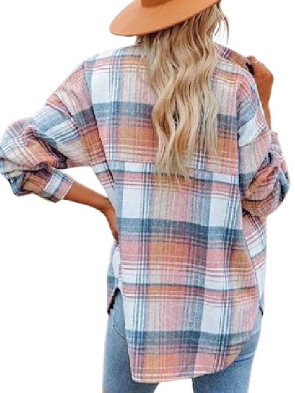 Welcome to Plathville Veronica Peters Pink/Blue Plaid Shacket USA Jackets