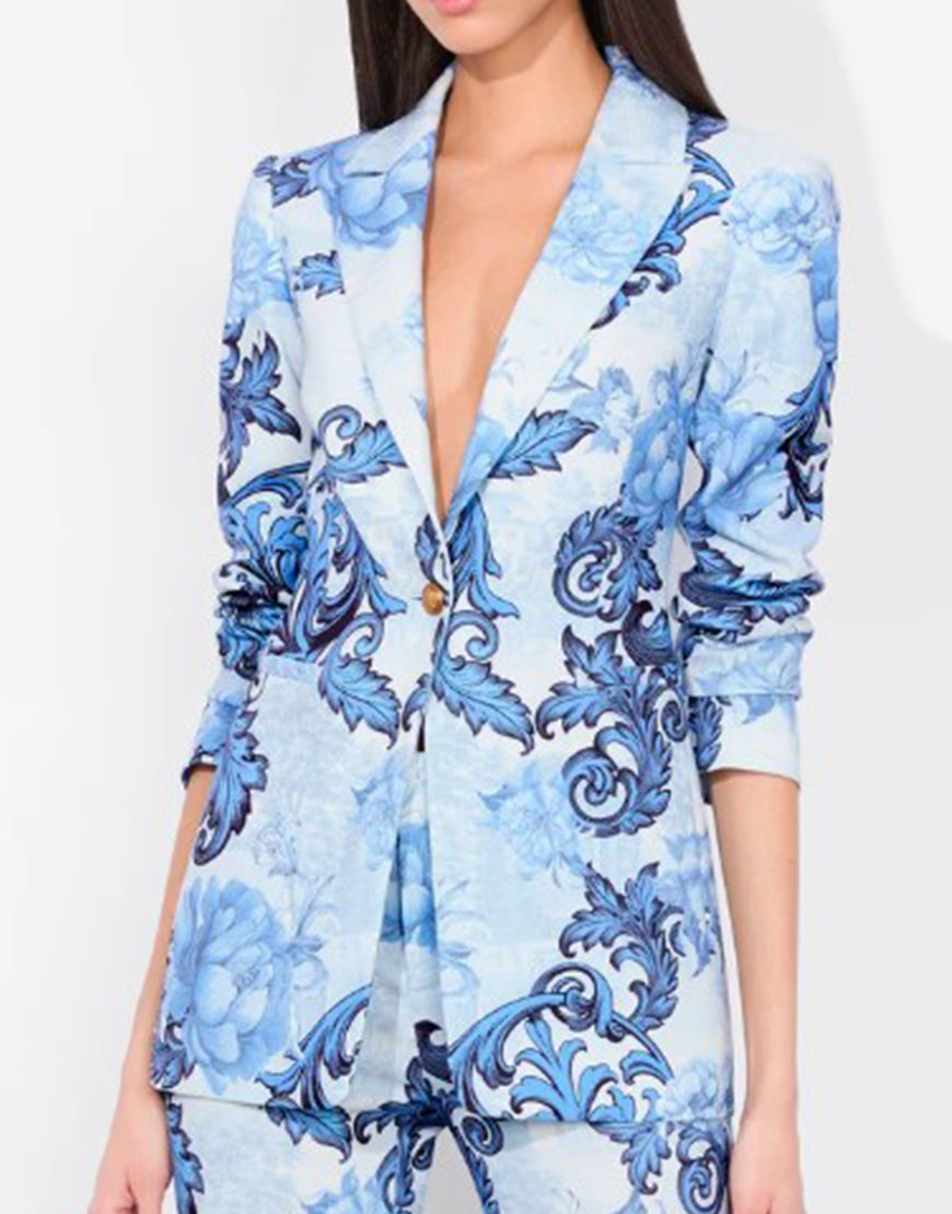 Emily In Paris S05 Lily Collins Blue Printed Blazer USA Jackets