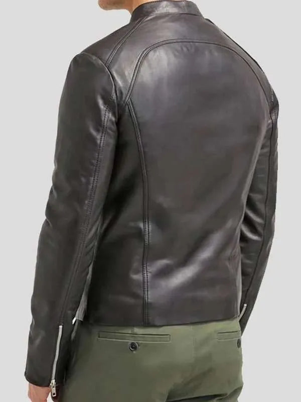 Men Cafe Racer Black Slim Fit Real Leather Jacket USA Jackets