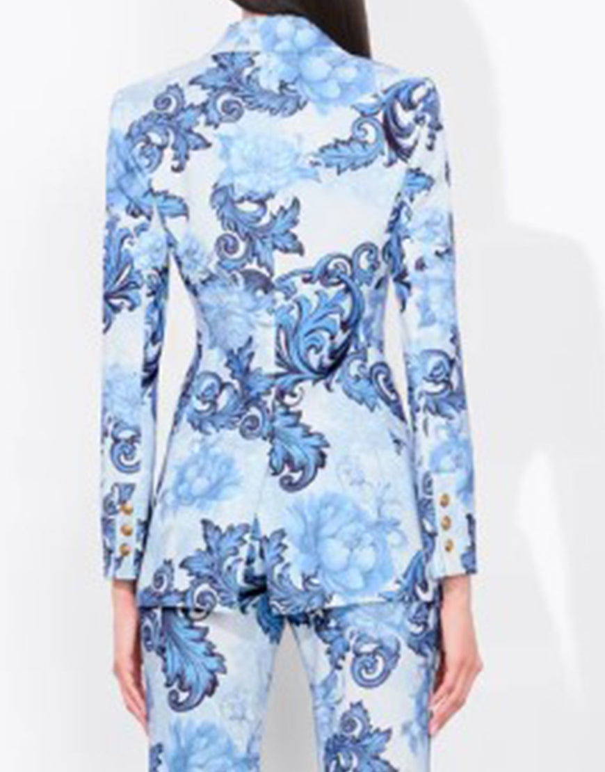 Emily In Paris S05 Lily Collins Blue Printed Blazer USA Jackets