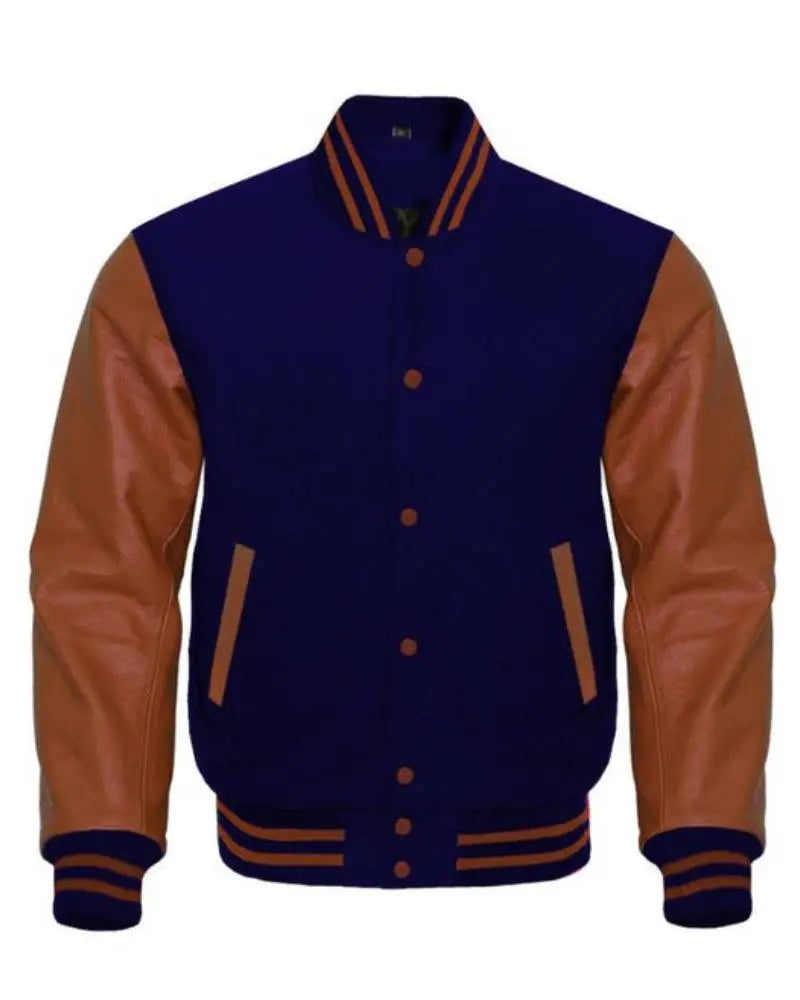 Navy Blue And Brown Varsity Jacket USA Jackets
